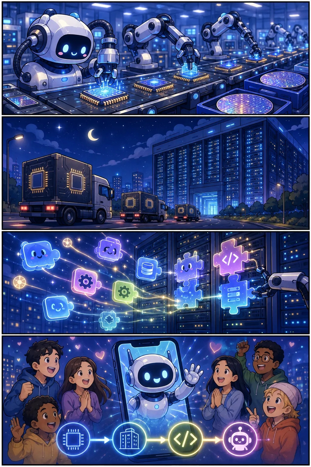 AI 공급망 — 4컷 웹툰 설명