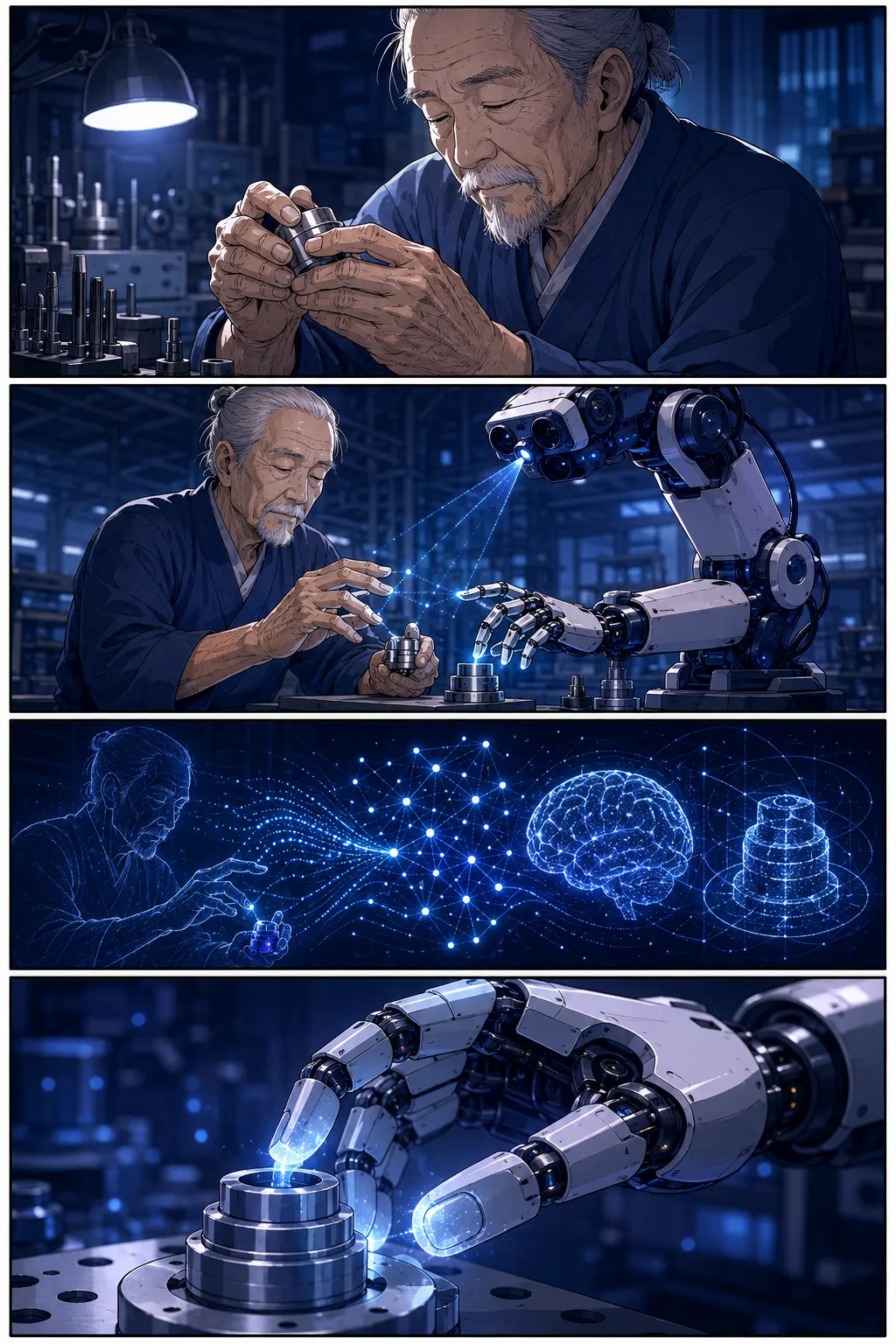 제조 암묵지 (Tacit Knowledge) — 4컷 웹툰 설명