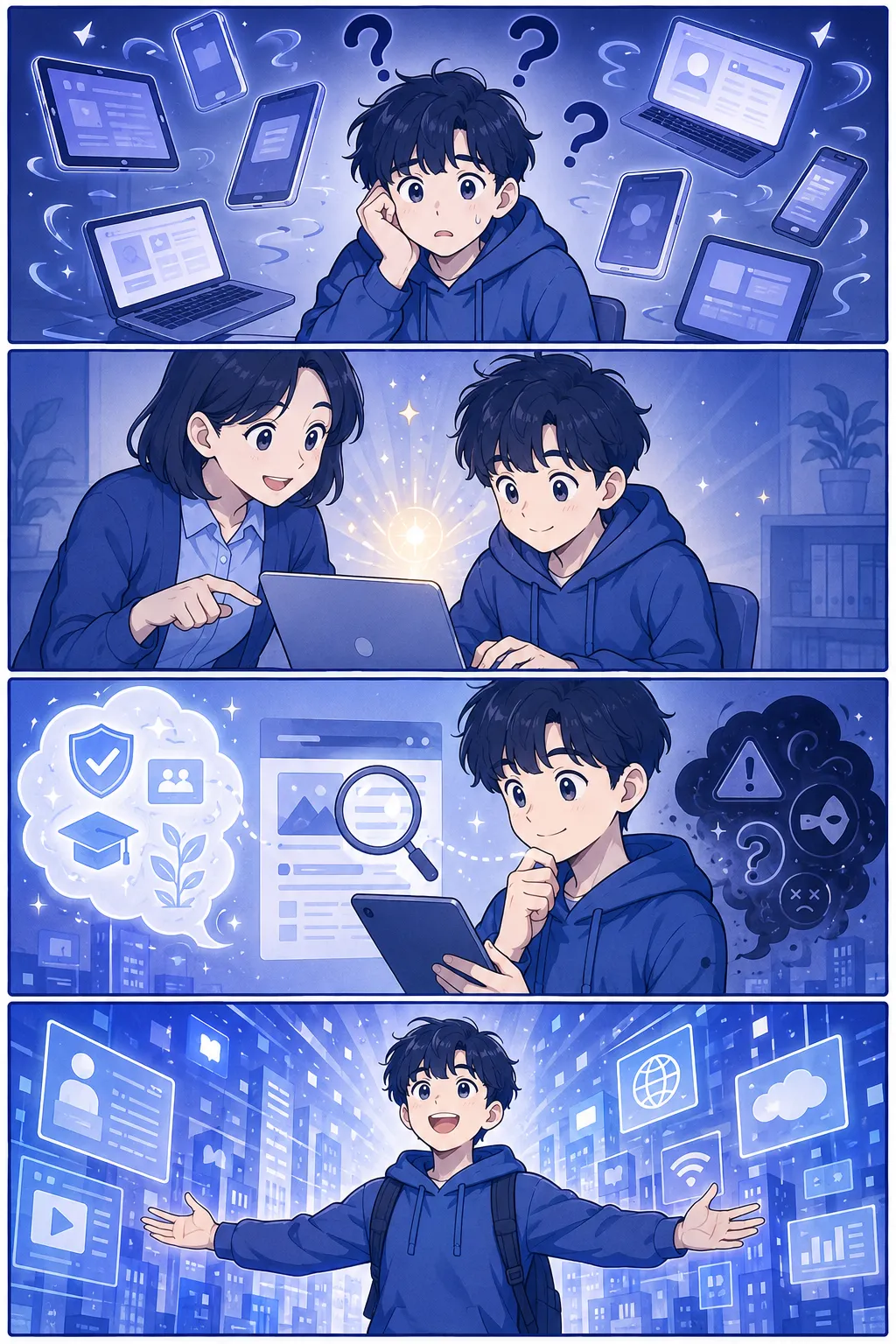 디지털 리터러시 (Digital Literacy) — 4컷 웹툰 설명
