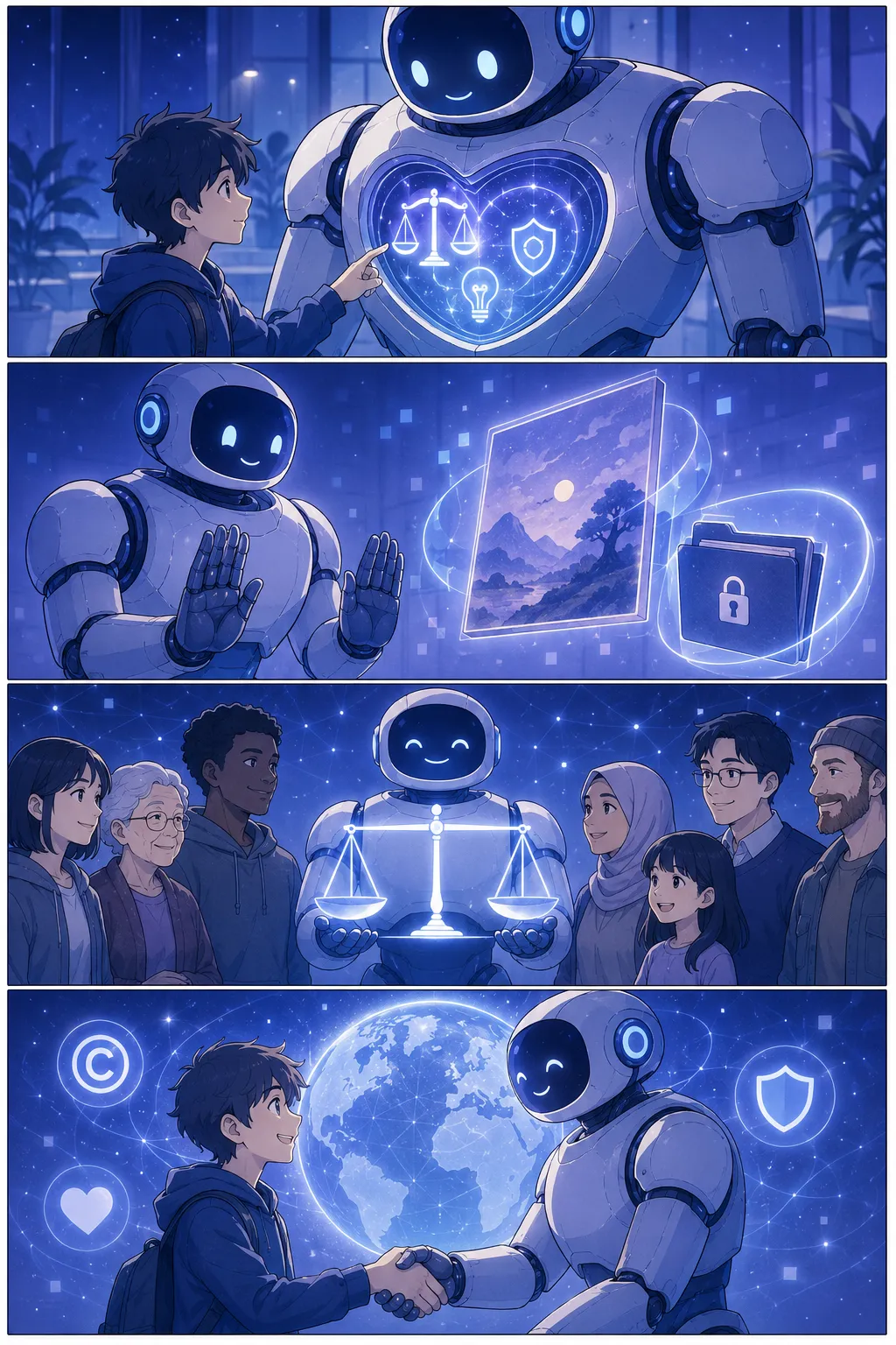 AI 윤리 (AI Ethics) — 4컷 웹툰 설명