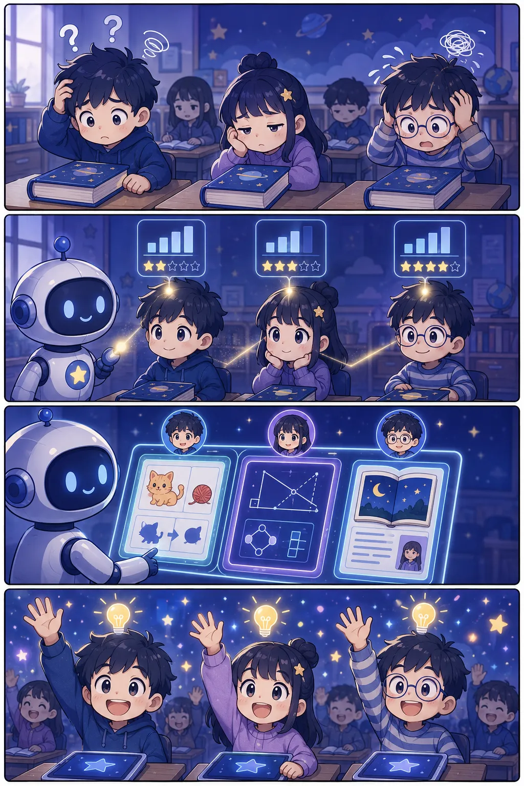 맞춤형 학습 (Personalized Learning) — 4컷 웹툰 설명