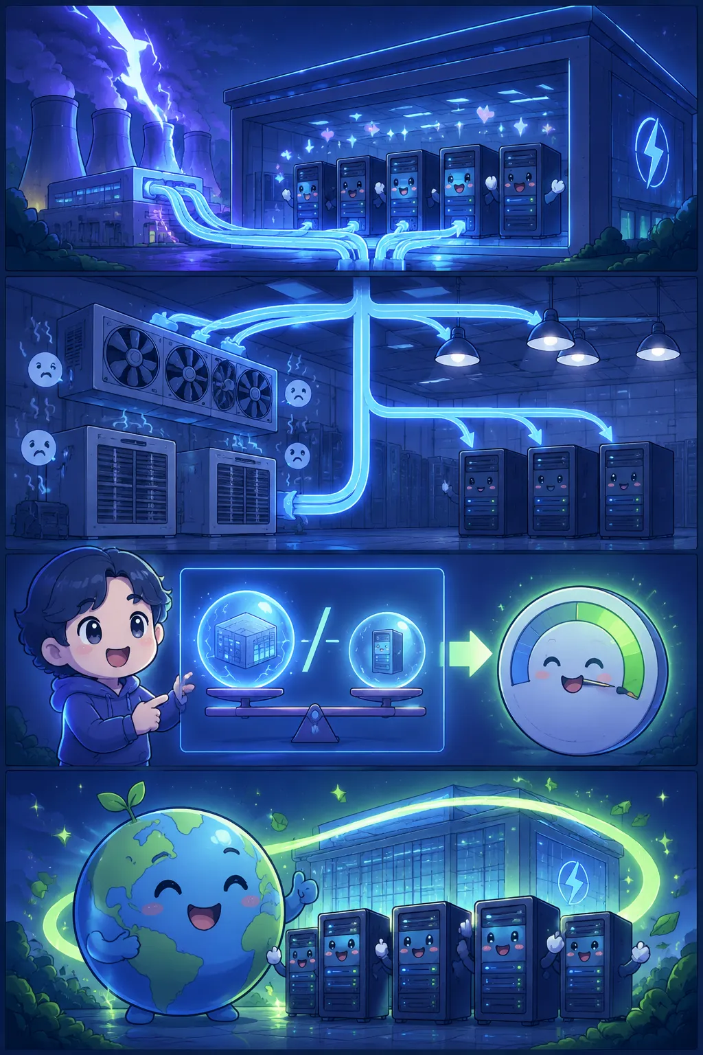 PUE(전력사용효율) — 4컷 웹툰 설명