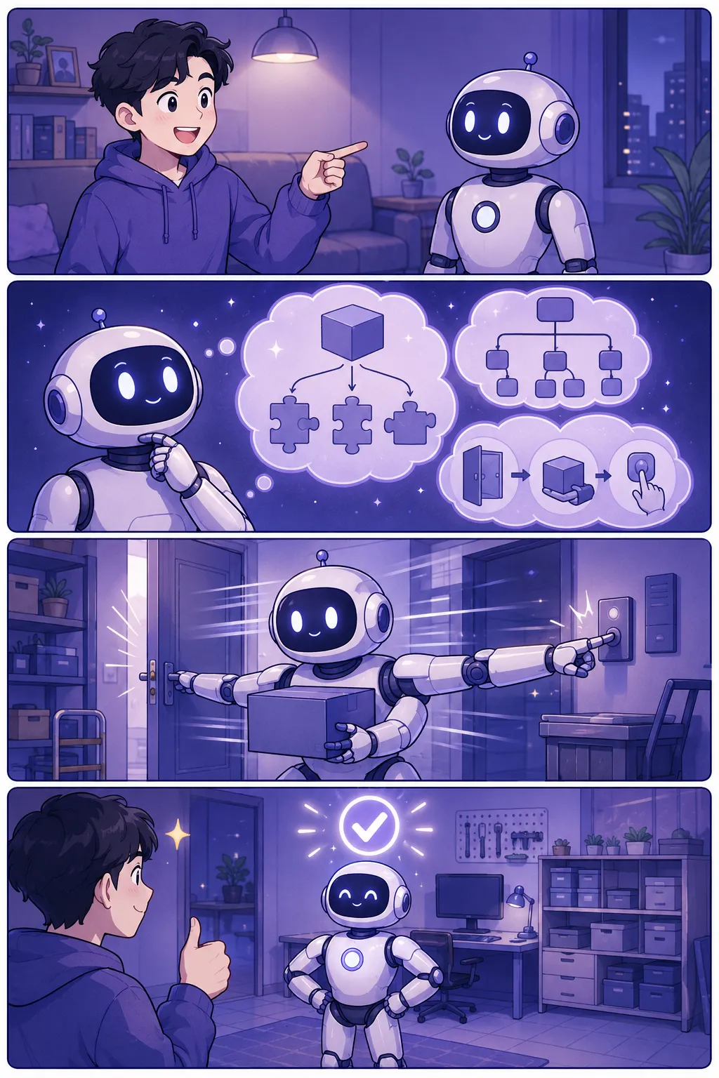 에이전틱 AI — 4컷 웹툰 설명